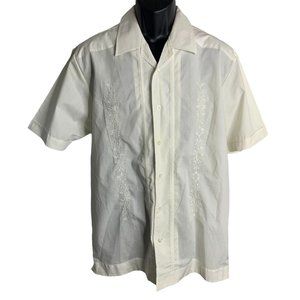 Monte Carlo Guayabera Shirt M Cream Button Up Embroidered Short Sleeves NEW